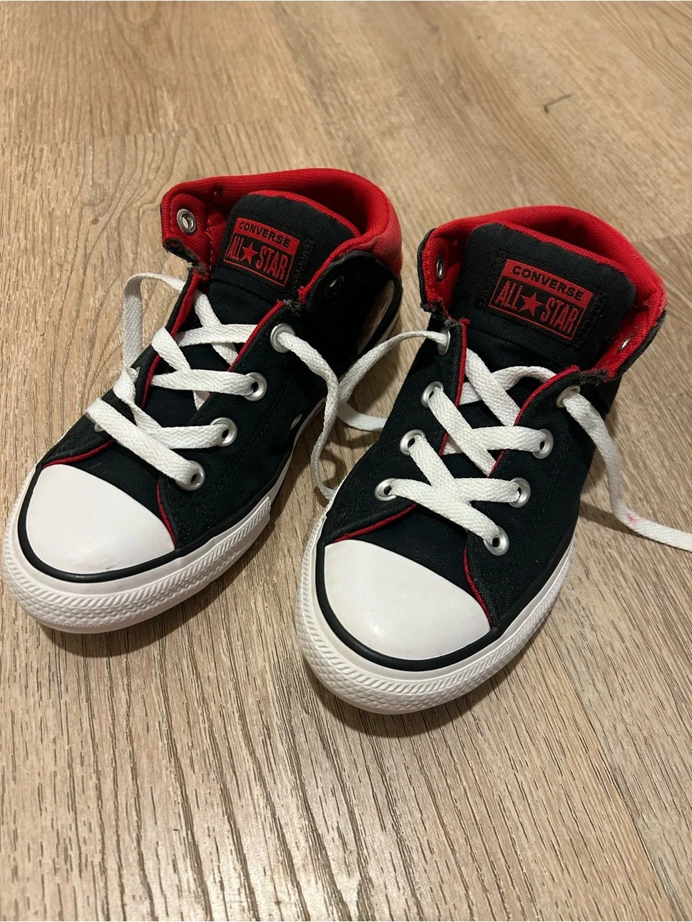 Converse Kids Black and Red High Top Sneakers
